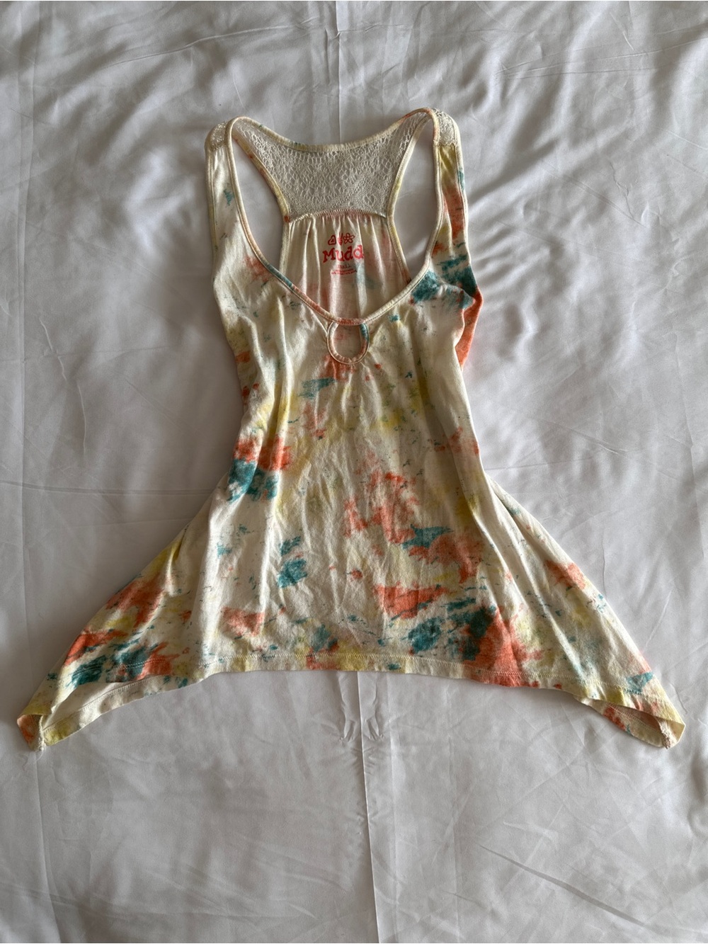 Vintage Mudd Tie-Dye Racerback Tank - Cream with Orange & Teal